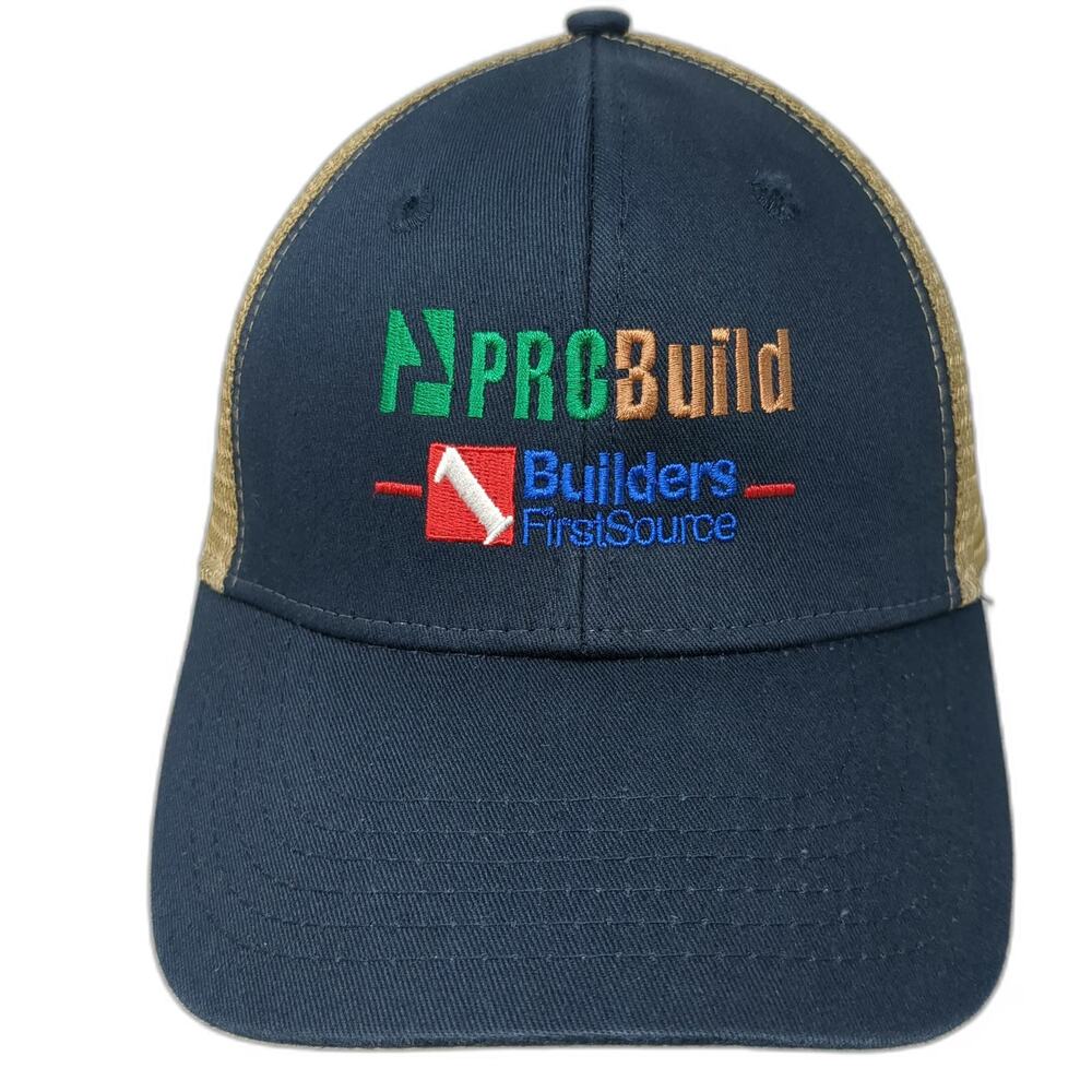 River's End Trucker Hat Blue One Size PROBuild Builders FirstSource Mesh Logo
